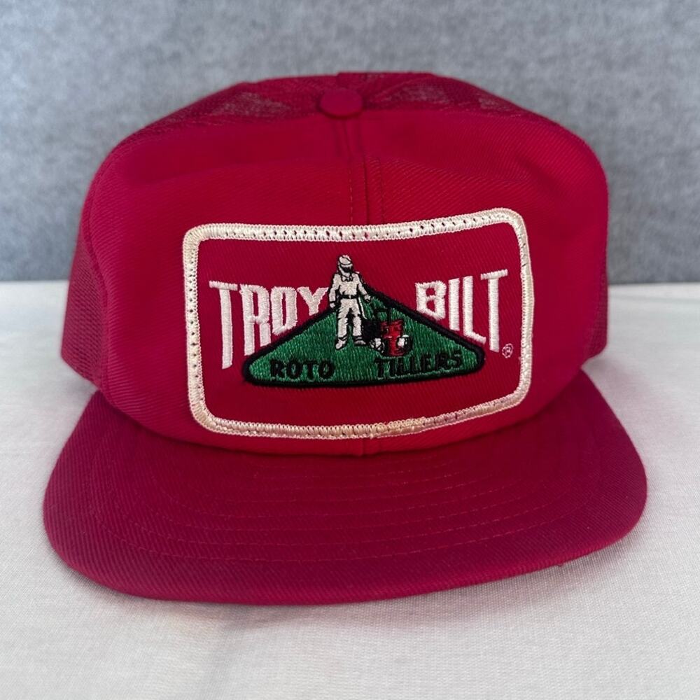 VTG Troy Bilt Embroidered Roto Tillers Snap Back Red Trucker Hat 80s 90s Western